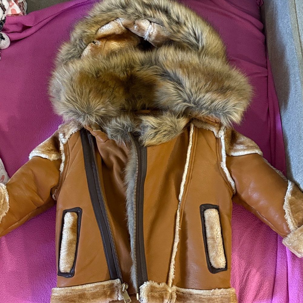 Jordan Craig Brown and Tan Kids Jacket with Fur Trim